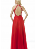 Turtle Neck Beaded Lace Chiffon Ruffled Prom Dress